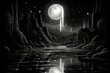 Enchanted moonlit waterfalls, flowing with liquid silver and granting wishes to those who bathe beneath them - Generative AI