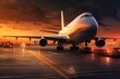 A massive plane delivering parcels on an airport runway, facilitating global business logistics. Generative AI
