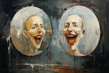 Canvas Print - Mischievous talking mirrors, offering witty commentary and humorous reflections - Generative AI