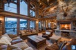 Cozy mountain lodge with crackling fireplace