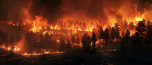 Fierce Wildfire Engulfing A Forest, A Dramatic And Devastating Spectacle Of Nature's Unchecked Fury