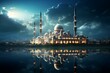 Stunning nighttime scene of a remarkable mosque during Ramzan. Generative AI