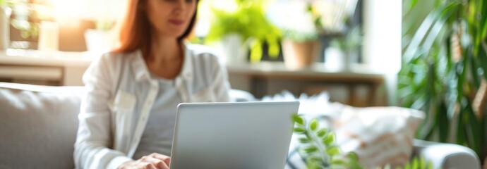 Poster - Older Woman Sitting on Couch Using Laptop Computer for Movies and Generative AI