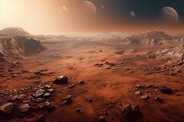 Wall Mural - Mars Cratered Surface: Alien Landscape After Asteroid Collisions
