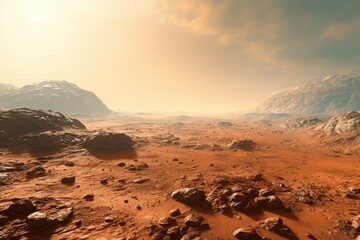 Wall Mural - Mars Cratered Surface: Alien Landscape After Asteroid Collisions
