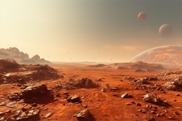 Wall Mural - Mars Cratered Surface: Alien Landscape After Asteroid Collisions