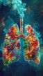 Vibrant artistic representation of the lungs bursting with color and energy.