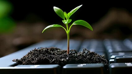 time lapse of plant growing on a computer keyboard

