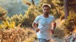 A fit man jogging uphill, showcasing determination and effort in the pursuit of a healthy lifestyle. [Man jogging uphill, healthy lifestyle concept