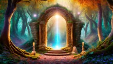 Art Of A Magical Portal In The Middle Of An Enchantic Spectacula Fantastic Forest