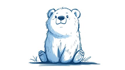 Wall Mural -  a drawing of a polar bear sitting on the ground with his legs crossed and his head turned to the side, with his eyes closed, with one paw on the ground.