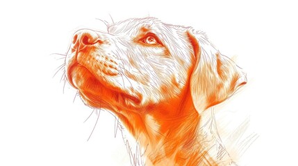 Poster -  a drawing of a dog's head looking up to the sky with a bright orange light coming from the top of the head of the dog's head.