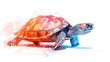  a close up of a turtle on a white background with a red and blue turtle on the bottom of the image and a red turtle on the bottom of the image.
