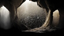 Real Creepy Spider Webs On Black Banner