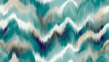 Washed Teal Blurry Wavy Ikat Seamless Pattern Aquarelle Effect Boho Fashion Fabric For Coastal Nautical Stripe Wallpaper Background Stripe With Blurry Gradient Tileable Swatch