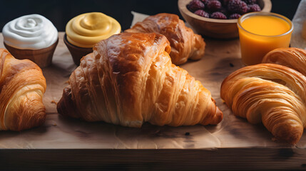 Wall Mural - Sweet pastry food breakfast croissant snack bakery