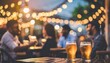 bokeh background of street bar beer restaurant outdoor in asia people sit chill out and hang out dinner and listen to music together in avenue happy life work hard play hard 