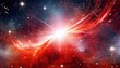 burst of light in space night starry sky and bright red galaxy horizontal background