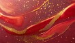 red liquid with tints of golden glitters red background with a scattering of gold sparkles magic galaxy of golden dust particles in red fluid with burgundy tints 