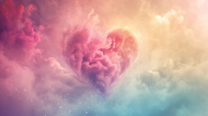 Wall Mural - a heart shaped cloud in the middle of a blue, pink, and yellow sky with a star filled sky in the mid