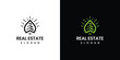 Real estate house logo. House icon made with leaves