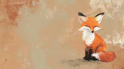 Sticker -  a painting of a red fox sitting on top of a brown floor next to a white and black cat on top of a brown and tan background with a white border.