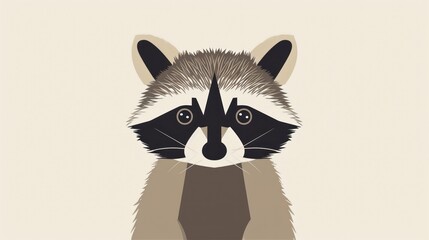 Sticker -  a close up of a raccoon's face on a white background with a black and brown stripe around it's neck and a black and white stripe at the bottom of the raccoon's head.