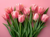 Fototapeta Tulipany - Beautiful Composition of Spring Flowers on Pastel Pink Background AI Generated