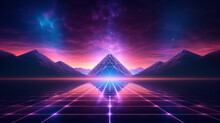 Synthwave, Vaporwave, Retro Wave, Retro-futurism, Cyberpunk-themed Abstract Holographic Background AI-generated Image