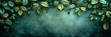Green Background For Banner Decorated With Green Leaves Around