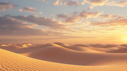 Sticker -  the sun shines through the clouds over the sand dunes of a desert, as seen from the top of a sand dune, in the distance is a distant horizon.