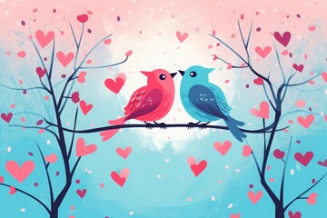  i love you valentine's day card with birds. two birds sitting on the branch of tree with the words love you everyday