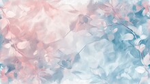  A Painting Of Pink And Blue Leaves On A White And Blue Background With A Pink And Blue Border Over The Top Of The Image And Bottom Half Of The Image.