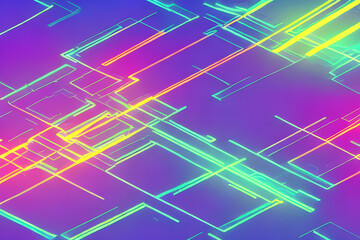 Poster - Retro Neon Grid Abstract Background, Vibrant retro neon grid pattern with a glowing abstract design, perfect for futuristic and vintage tech themes.