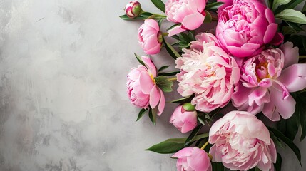 Wall Mural - Peonies and roses on neutral background