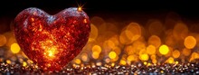 Glowing Red Heart With Sparkling Bokeh, Symbolizing Love And Romance