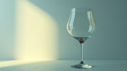 Poster -  a close up of a wine glass on a table with a shadow of a light coming from the back of the glass and a shadow of a wall behind it.