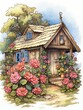 Traditional Homestead Flower Art: Vintage Cottage Embrace - Vintage Art Print