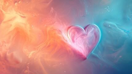 Wall Mural -  a heart shaped object in the middle of a blue, pink, yellow and orange background with a swirly pattern on the left side of the left side of the heart.