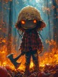 closeup person large forest scarecrow cute wicked reminded grim reaper fire raining chucky design own avatar