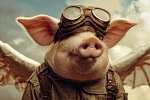A Fearless Sky-high Adventurer, This Pig Dons Goggles And A Leather Jacket As It Surveys The Outdoor Expanse With Cartoon-like Eyes And A Determined Head, Ready To Take On The Clouds In A Bold And Vi