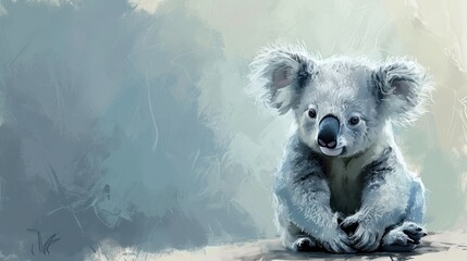 Canvas Print -  a painting of a koala sitting on the ground with its paws on its chest and it's head resting on the ground with its paws on the ground.