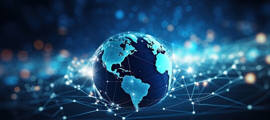 world globe with connected dots symbolizing global connection, communication and network.