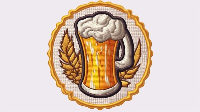 beer embroidered patch badge on isolated transparent Ai Generative