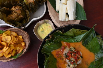 Delicious spread of ethnic food from the jungle of Perú