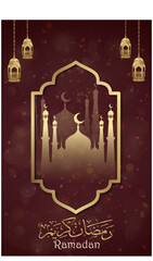 Wall Mural - ramadan kareem 2024 banner with red background design