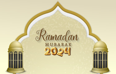 Wall Mural - ramadan kareem 2024 banner with yellow background design