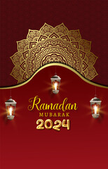 Wall Mural - ramadan mubarak 2024 banner with red background design