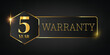 © aphichato - 5 year warranty logo with golden banner and golden ribbon.Vector illustration.