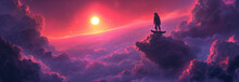 Colorful Space Scene With A Person Riding A Skateboard. 
Driving In The Cosmos, Colorful Clouds